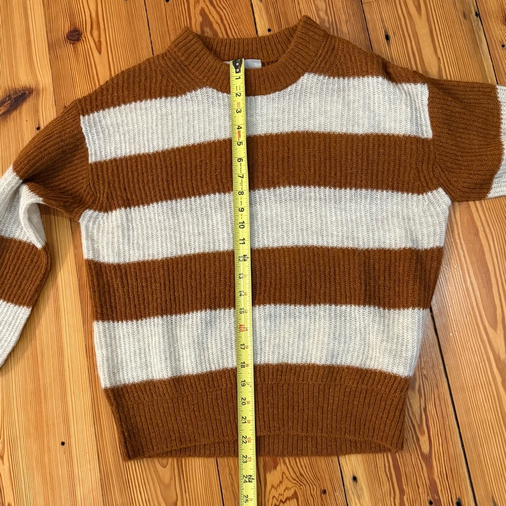 Everlane Oversized Alpaca Wool Sweater Size Small  Brown & Cream Rugby Stripes - Picture 6 of 7